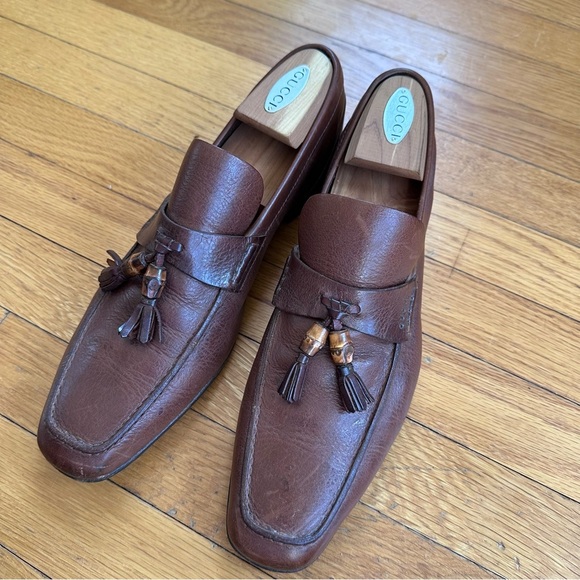 Vintage Gucci Brown Leather Bamboo Tassel Loafers Mens Size 9.5D (US 10) - Picture 2 of 12